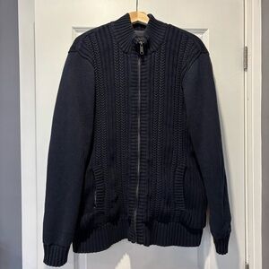 Emanuel Ungaro Sherpa Lined Men's  Full Zipped Sweater Jacket Navy Size XL